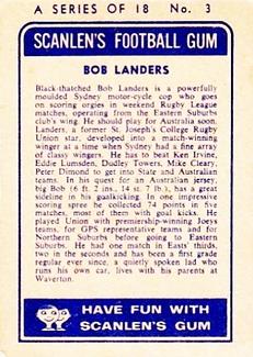 1963 Scanlens NRL #3 Bob Landers Back